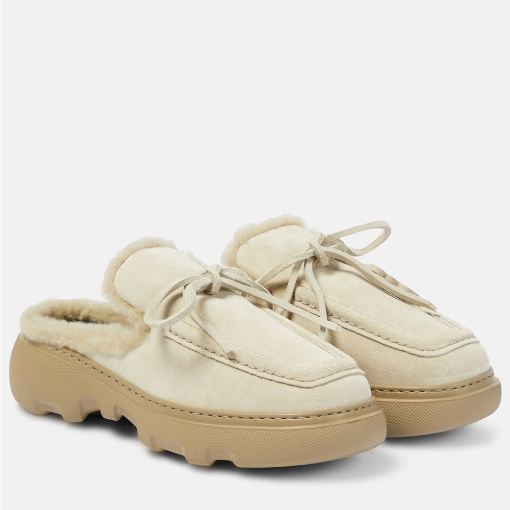 BURBERRY - EKD Shearling Lined Suede Mules w/ Box & Dustbags - Picture 4 of 6